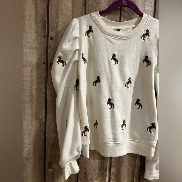 Maeve Puff-Sleeve Embroidered Sweatshirt, M - Picture 7 of 12